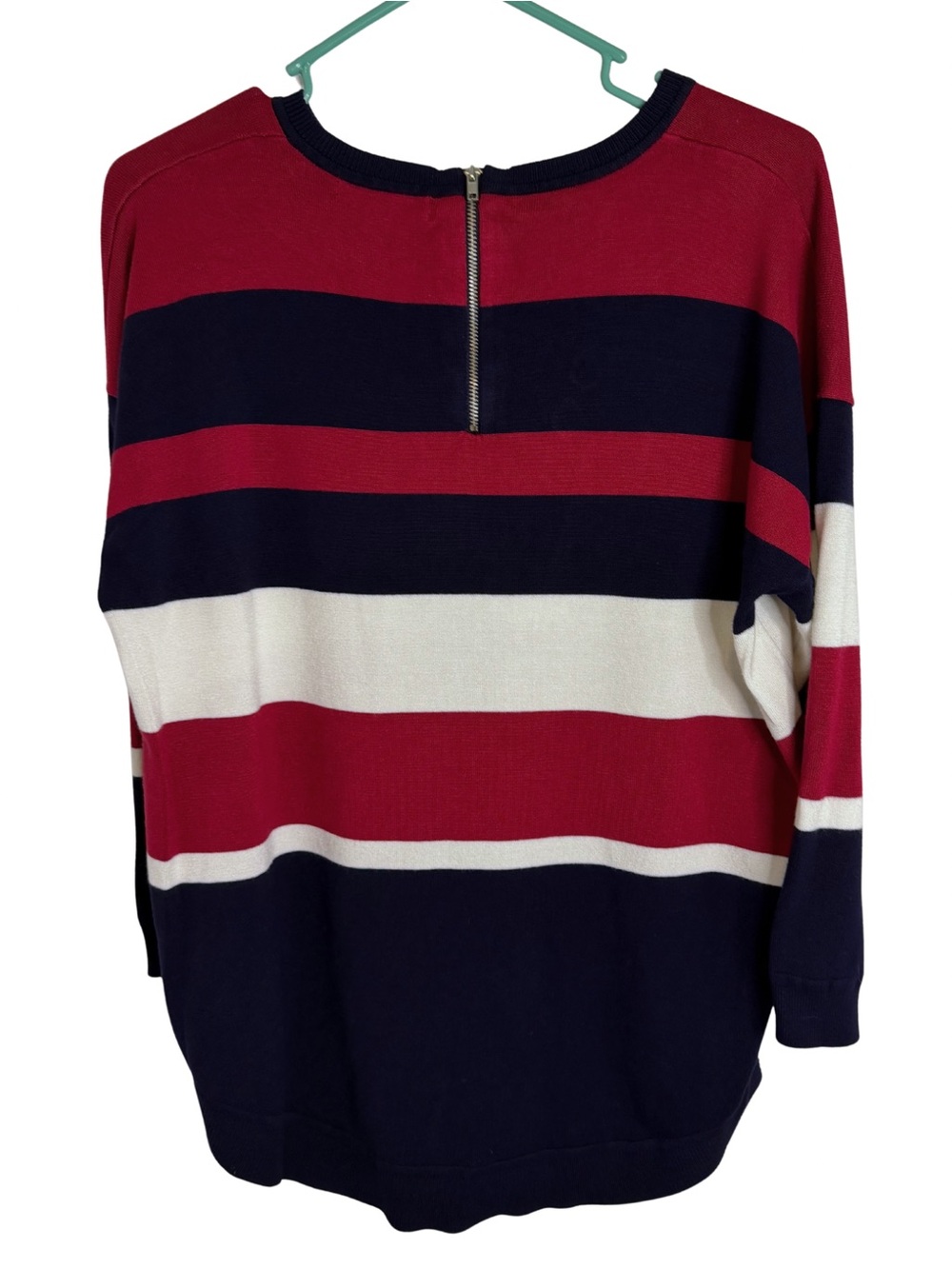 3/$20 Cable & Gauge Navy Blue, Red & White Striped Lightweight Sweater Size XL - Picture 2 of 5